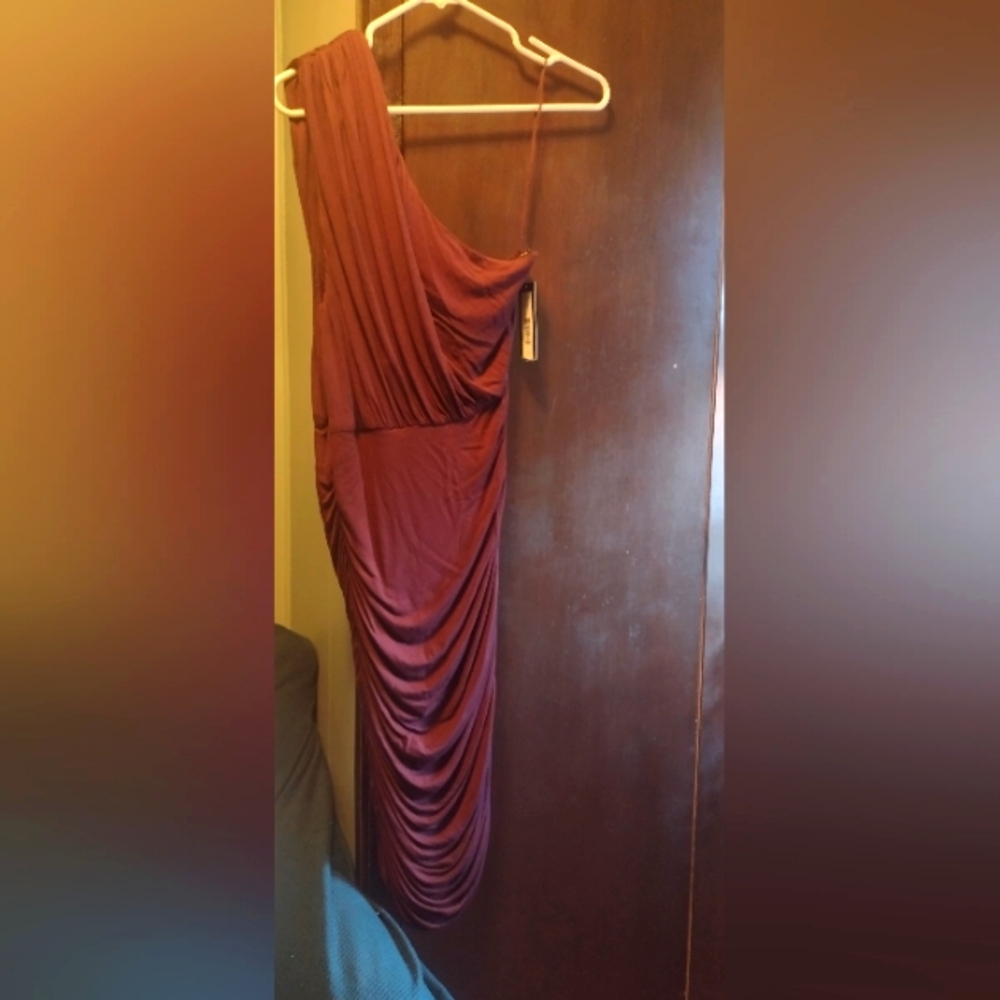 Alice + Olivia Merlot one shoulder dress